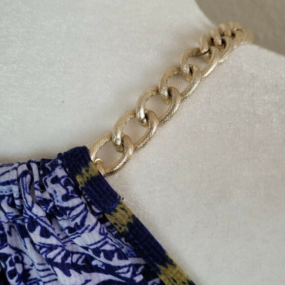 Mlle Gabrielle Blue Stripe Paisley Halter Mini Shift Dress Size Medium - Picture 3 of 7